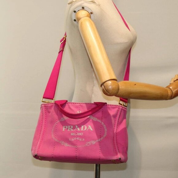 PRADA Canapa PM Hand Bag Canvas 2way Pink Auth - Picture 1 of 16